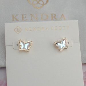 Kendra Scott Lillia Butterfly Gold Stud Earrings in Blue Dichroic Glass